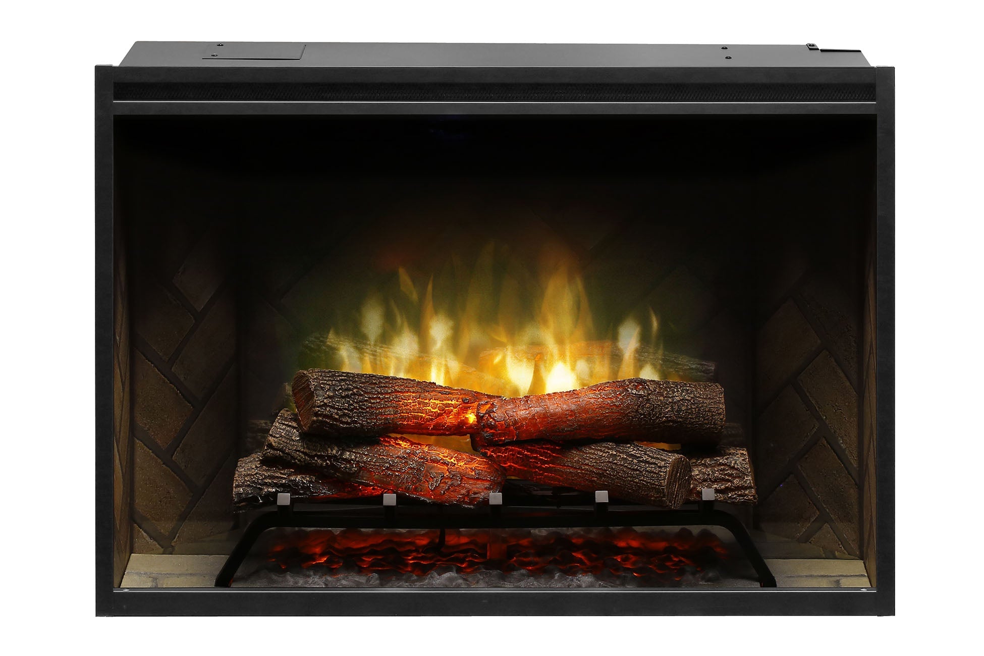 New Dimplex Revillusion 36 inch Built-In Electric Firebox w/ Glass and Plug Kit | Herringbone Brick