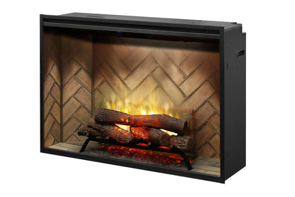 New Dimplex Revillusion 42 inch Built-In Electric Firebox w/ Glass and Plug Kit | Herringbone Brick
