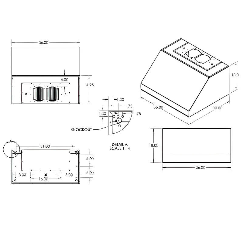 RCS 36 Inch 1200 CFM Stainless Steel Vent Hood - RVH36