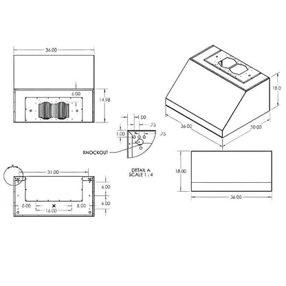 RCS 36 Inch 1200 CFM Stainless Steel Vent Hood - RVH36