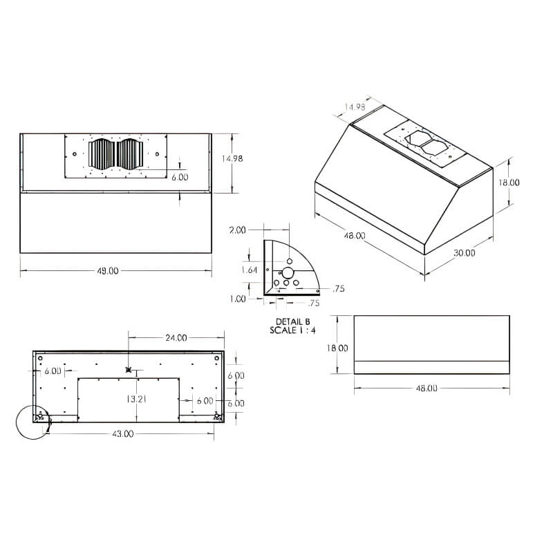 RCS 48 Inch 1200 CFM Stainless Steel Vent Hood - RVH48