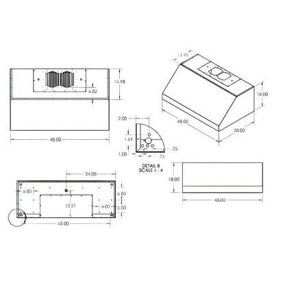 RCS 48 Inch 1200 CFM Stainless Steel Vent Hood - RVH48