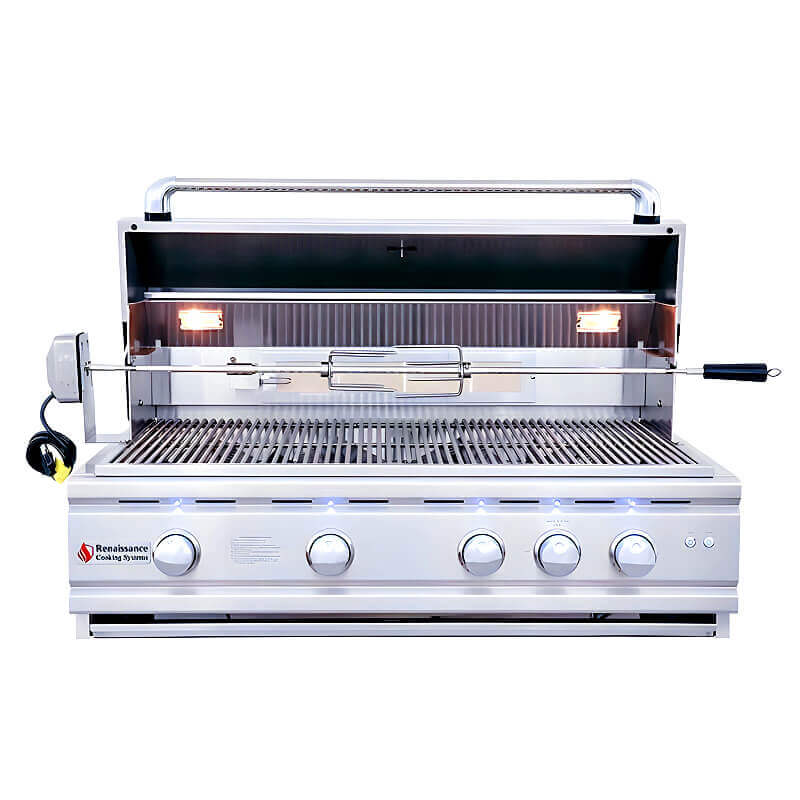 RCS Cutlass Pro 38 Inch 4 Burner Freestanding Gas Grill with Ceramic Briquettes