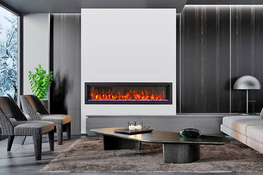 Amantii Symmetry Bespoke 74'' Wall Mount / Recessed Linear Indoor/Outdoor Electric Fireplace