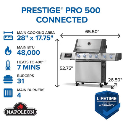 Napoleon Prestige PRO 500 Elite 4 Burner Freestanding Gas Grill