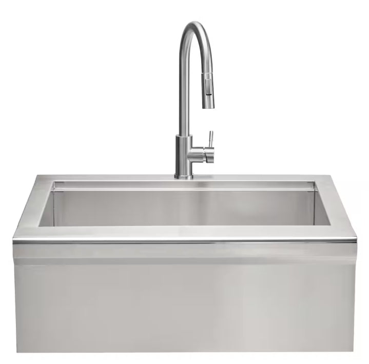 Coyote 30" Stainless Steel Farmhouse Sink With Drain, Faucet, Strainer & Cover - C3FHSINK