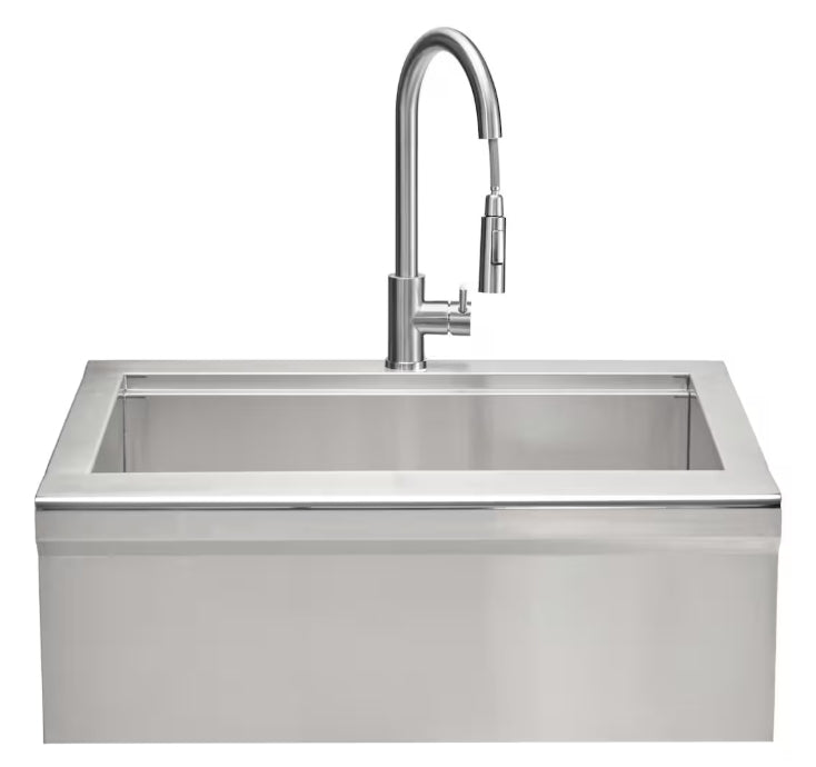 Coyote 30" Stainless Steel Farmhouse Sink With Drain, Faucet, Strainer & Cover - C3FHSINK