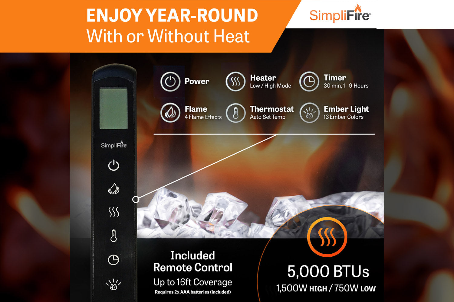 SimpliFire Allusion Platinum 50'' Wall Mount / Recessed Linear Electric Fireplace