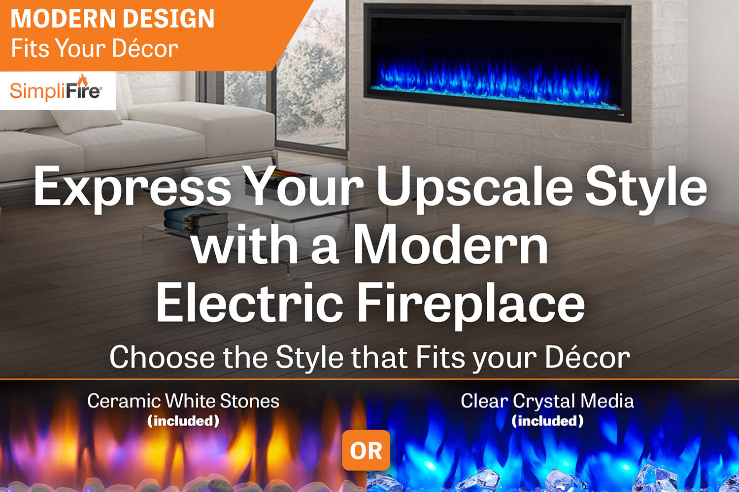 SimpliFire Allusion Platinum 60'' Wall Mount / Recessed Linear Electric Fireplace