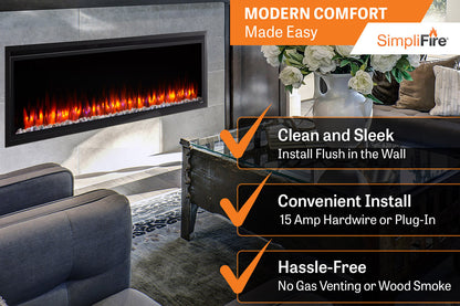 SimpliFire Allusion Platinum 60'' Wall Mount / Recessed Linear Electric Fireplace