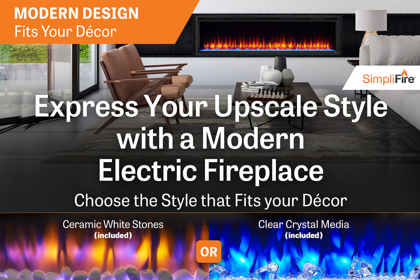 SimpliFire Allusion Platinum 72'' Wall Mount / Recessed  Electric Fireplace