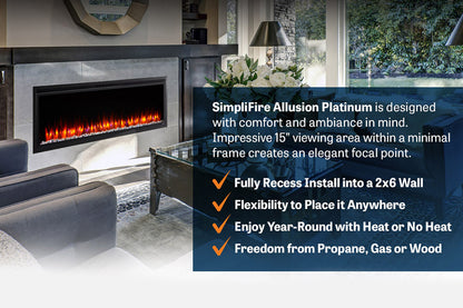 SimpliFire Allusion Platinum 60'' Wall Mount / Recessed Linear Electric Fireplace