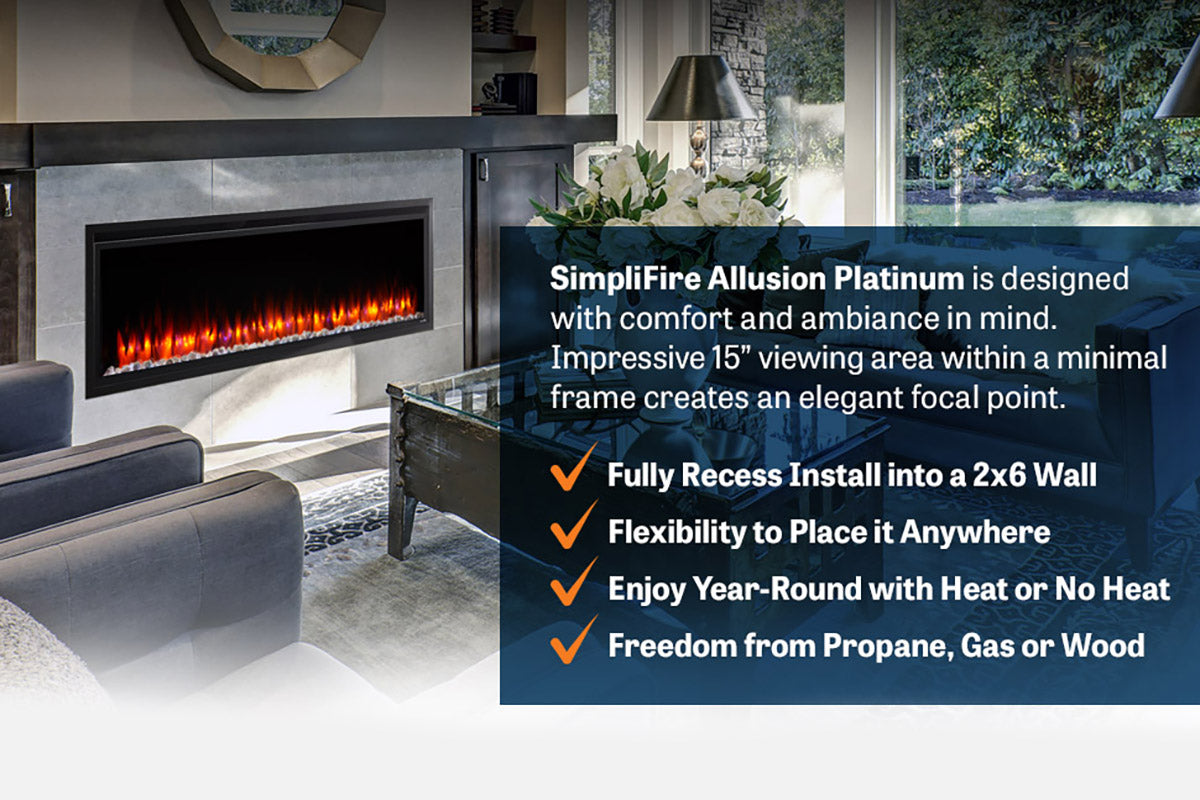SimpliFire Allusion Platinum 50'' Wall Mount / Recessed Linear Electric Fireplace