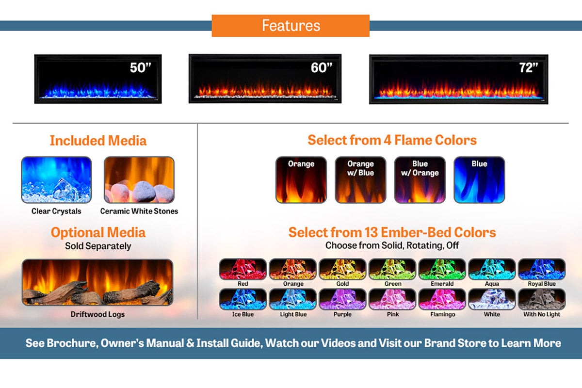 SimpliFire Allusion Platinum 50'' Wall Mount / Recessed Linear Electric Fireplace