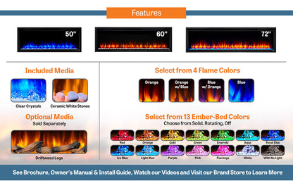 SimpliFire Allusion Platinum 50'' Wall Mount / Recessed Linear Electric Fireplace
