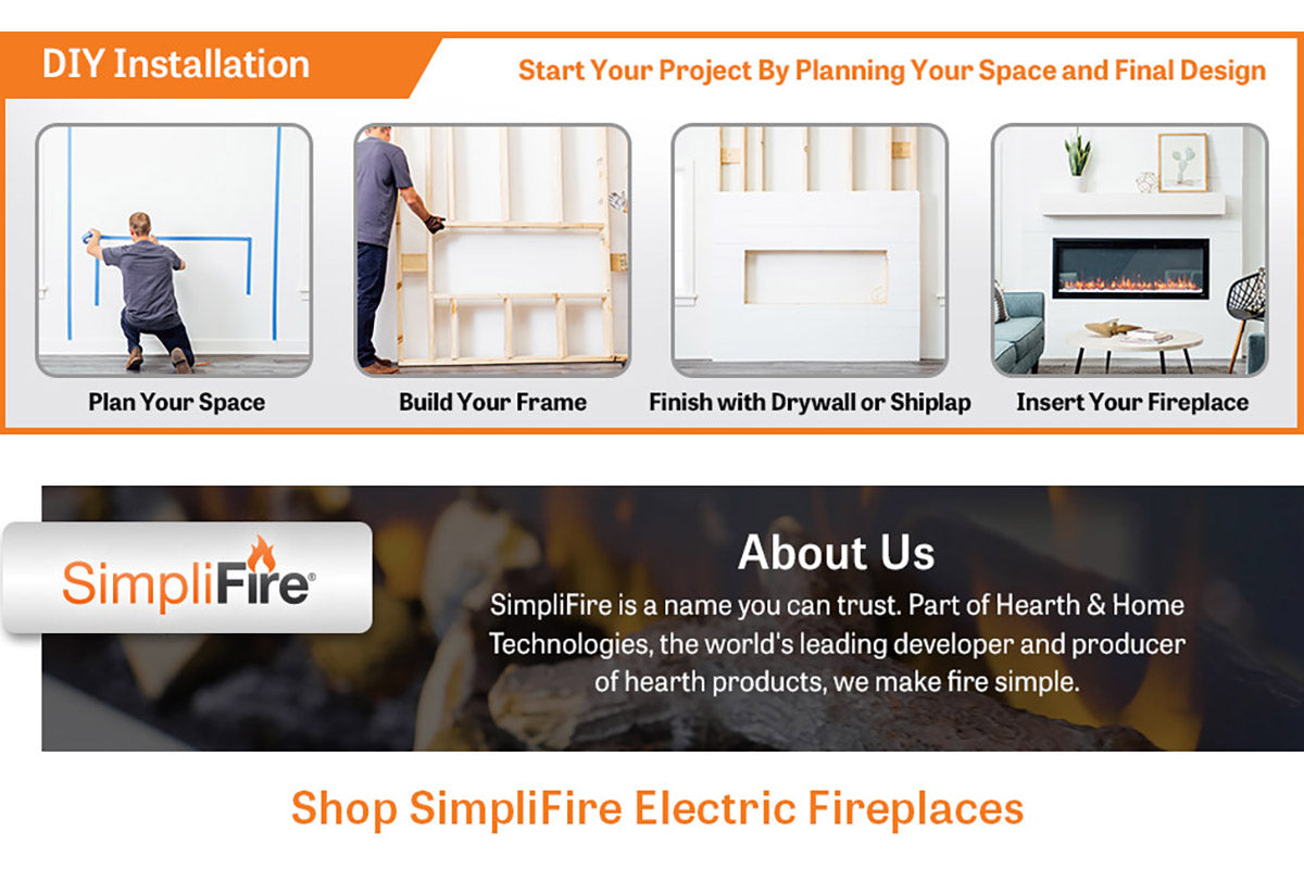SimpliFire Allusion Platinum 50'' Wall Mount / Recessed Linear Electric Fireplace