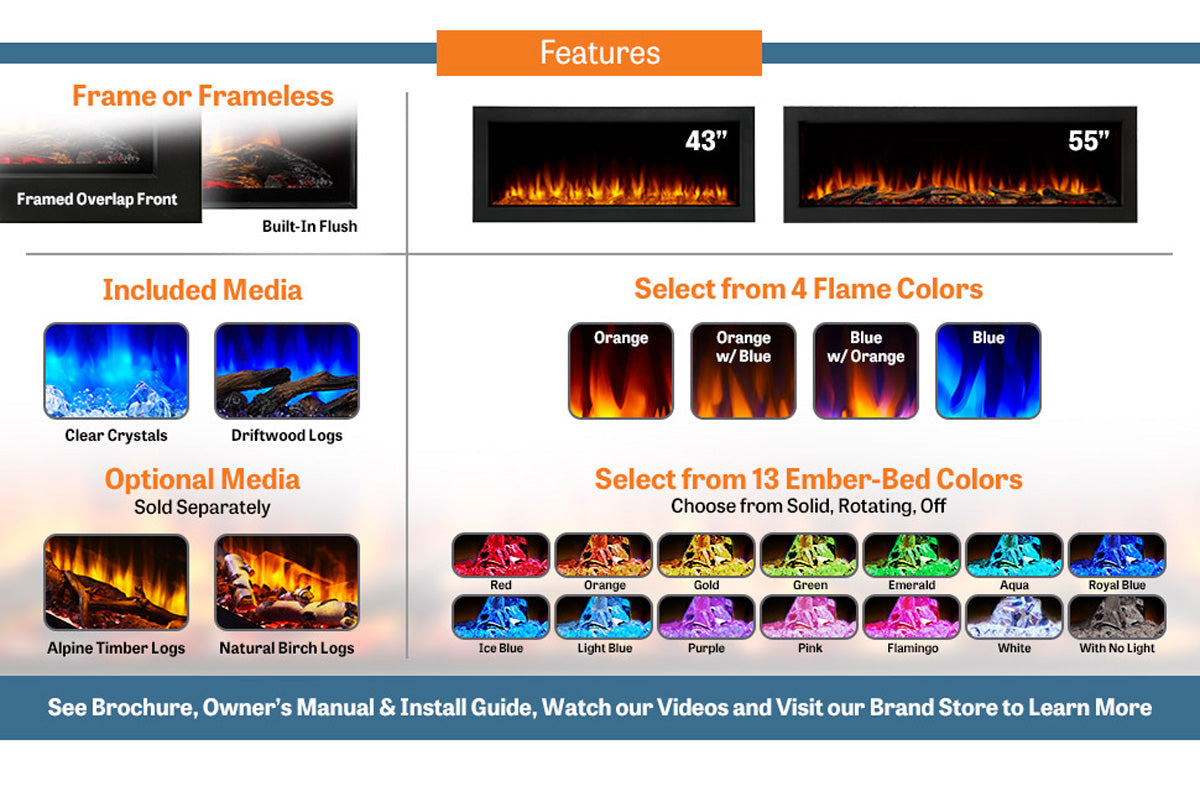 SimpliFire Forum 55'' Outdoor Recessed Built-in Electric Fireplace