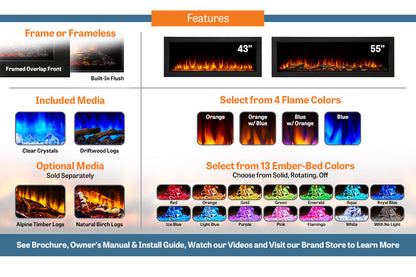 SimpliFire Forum 55'' Outdoor Recessed Built-in Electric Fireplace
