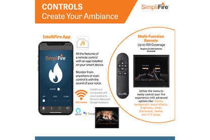 SimpliFire Inception 36'' Traditional Smart Electric Fireplace | Halston Front
