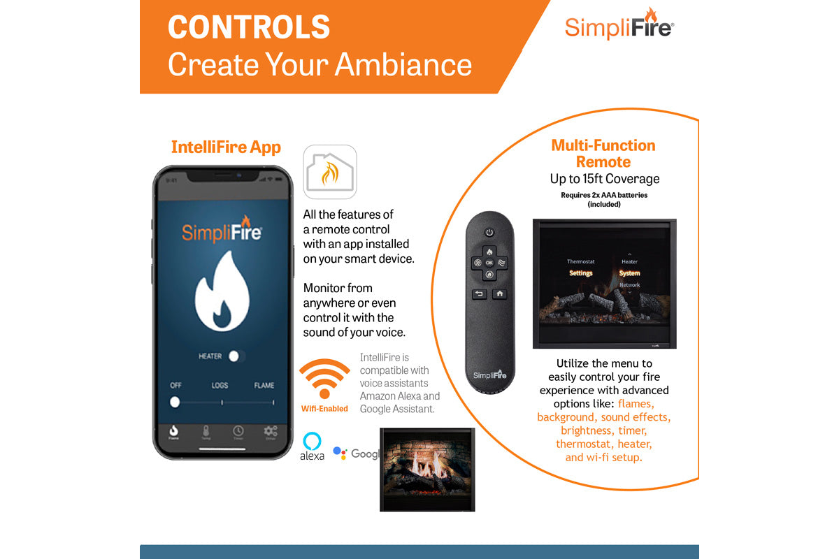 SimpliFire Inception 36" Virtual Fireplace | Wescott Mantel Package | Folio Front