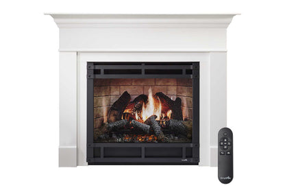 SimpliFire Inception 36" Virtual Fireplace | Wescott Mantel Package | Halston Front