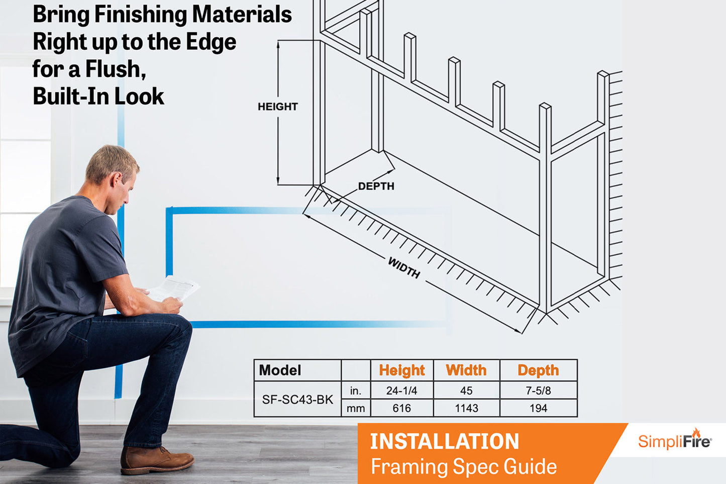 SimpliFire Scion 43'' Built-In Linear Electric Fireplace