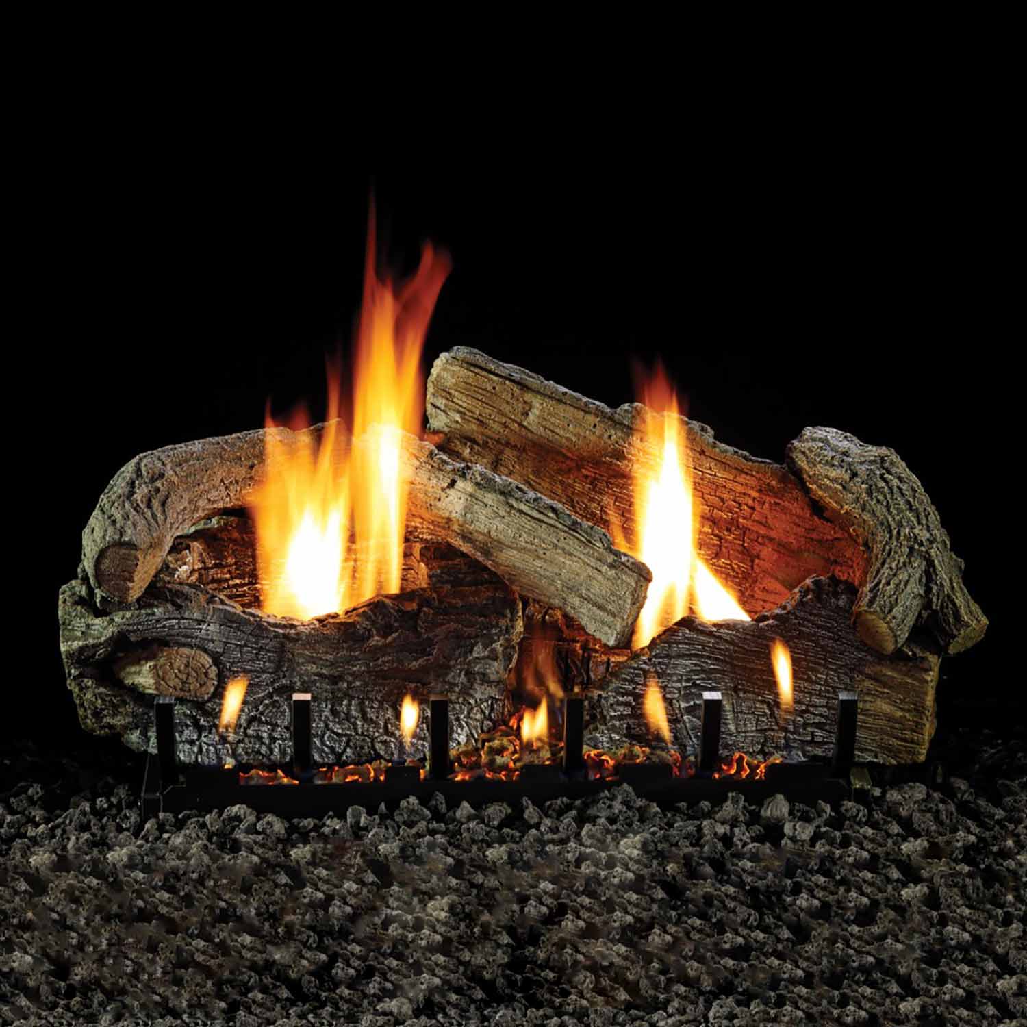 Empire Stacked Aged Oak Vented Refractory Complete Fireplace Gas Log Set