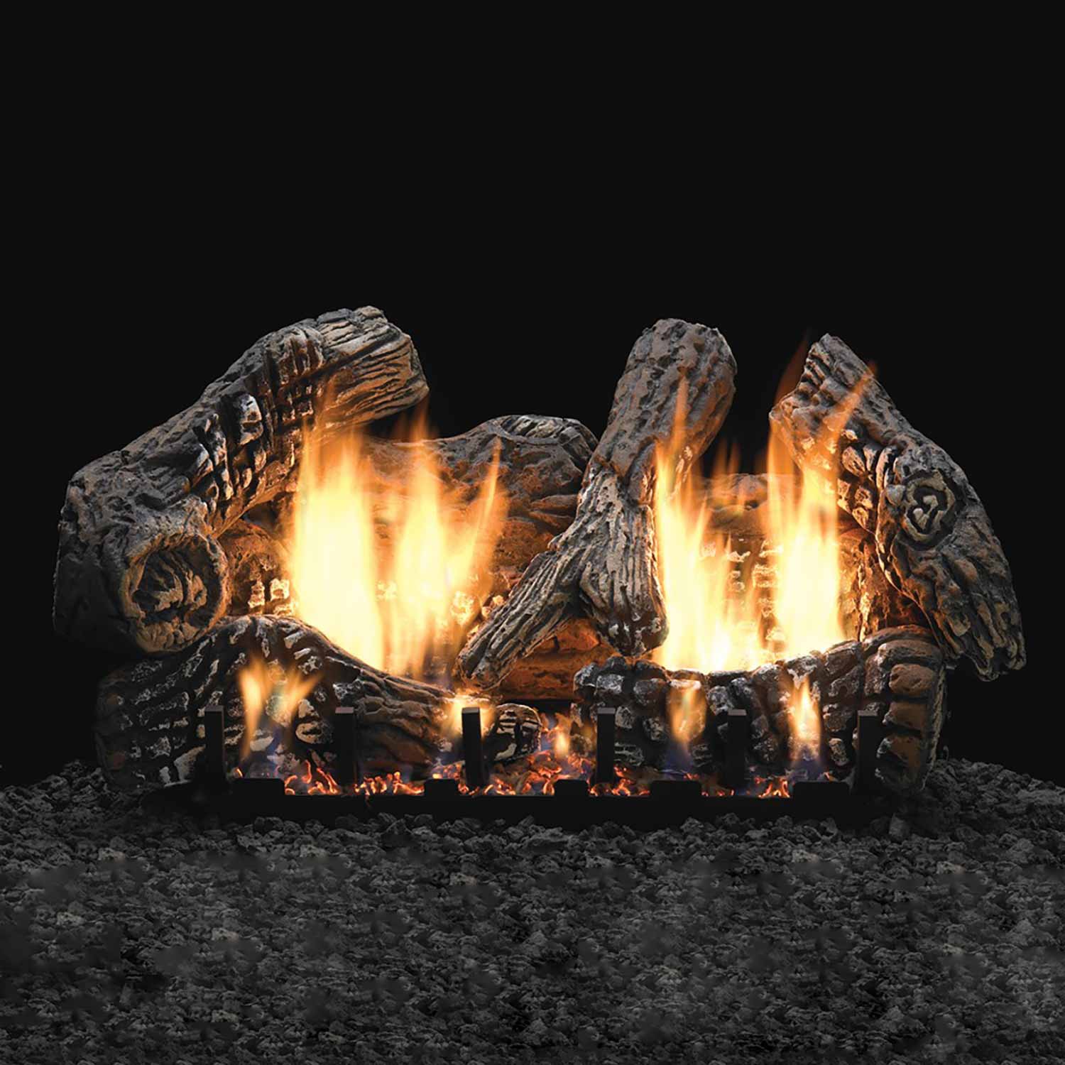 Empire Super Charred Oak Vented Ceramic Fiber Complete Fireplace Gas Log Set