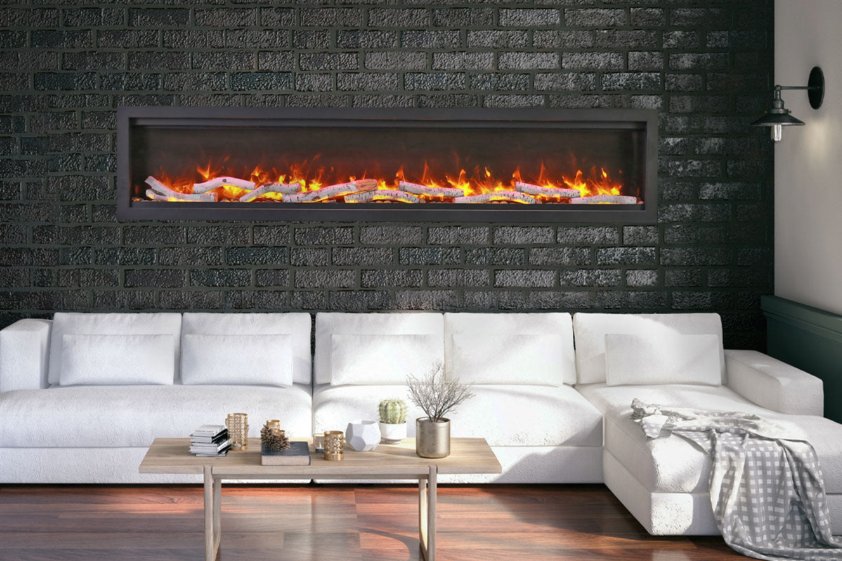 Amantii Symmetry Bespoke 88'' Wall Mount / Recessed Linear Indoor/Outdoor Electric Fireplace