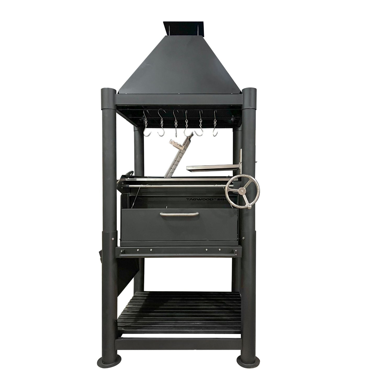 Tagwood BBQ02SIB Premium Freestanding Black Santa Maria Argentine Grill - "The Beast"