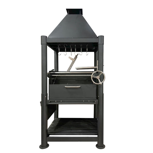 Tagwood BBQ02SIB Premium Freestanding Black Santa Maria Argentine Grill - "The Beast"