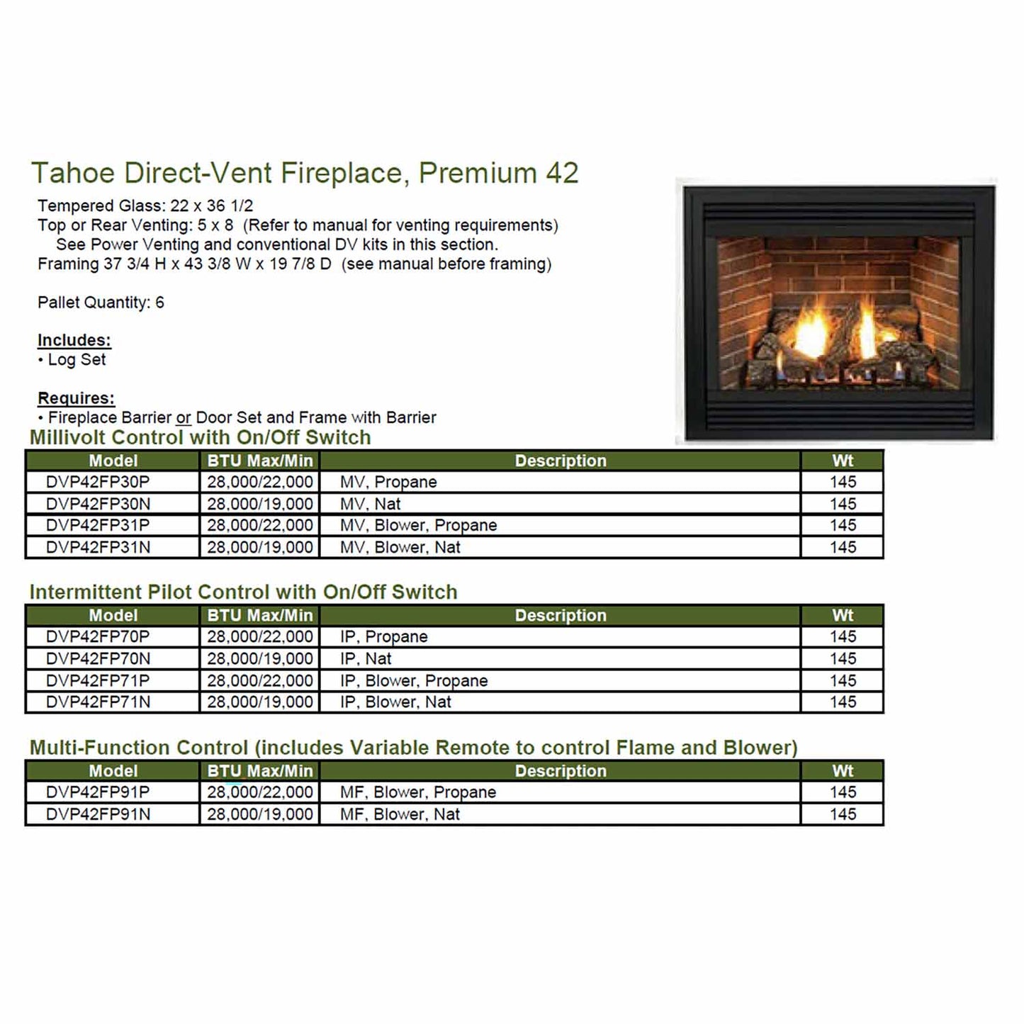 Empire 42 Inch Tahoe Direct Vent Premium Gas Fireplace - DVP42FP