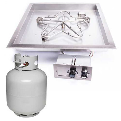 Square Drop-In Torpedo Fire Pit Burner Kit for Small LP Tank Push Button Ignition by HPC Fire