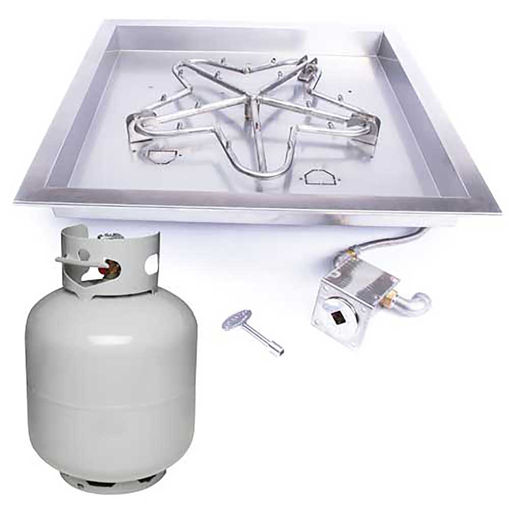 Square Drop-In Torpedo Fire Pit Burner Kit for Small LP Tank Match Lit Ignition by HPC Fire
