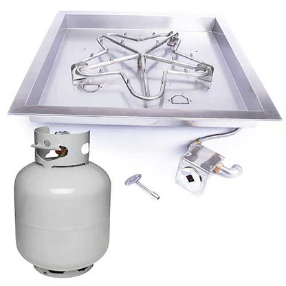 Square Drop-In Torpedo Fire Pit Burner Kit for Small LP Tank Match Lit Ignition by HPC Fire