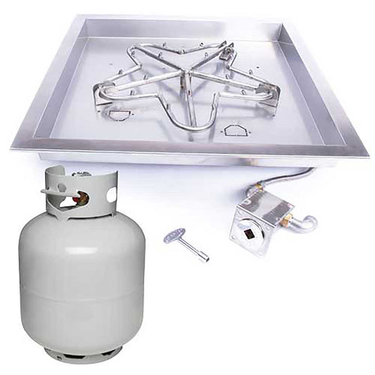 Square Drop-In Torpedo Fire Pit Burner Kit for Small LP Tank Match Lit Ignition by HPC Fire