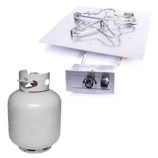 Square Flat Torpedo Fire Pit Burner Kit for Small LP Tank Push Button Ignition by HPC Fire