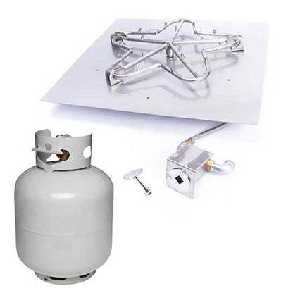Square Flat Torpedo Fire Pit Burner Kit for Small LP Tank Match Lit Ignition by HPC Fire