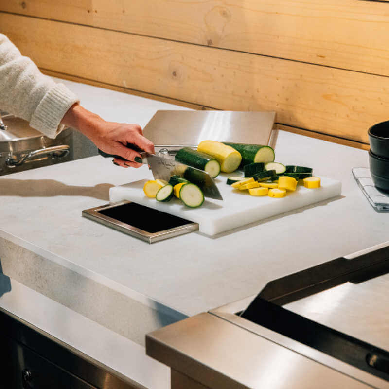 TrueFlame 14-Inch x 10-Inch Trash Chute & Cutting Board with Lid - TF-TC-14