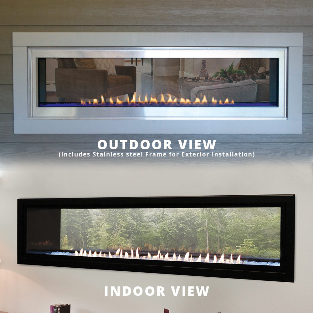 Empire 60 Inch Boulevard Vent Free Linear See-Through Indoor/Outdoor Gas Fireplace with Barrier and Intermittent Pilot with Thermostatic Remote Control - VFLB60SP90