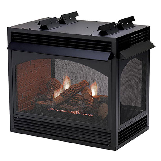Empire 36 Inch Vail Ventless Premium See-Through Gas Fireplace with Millivolt Valve and Banded Brick Liner - VFP36PP32