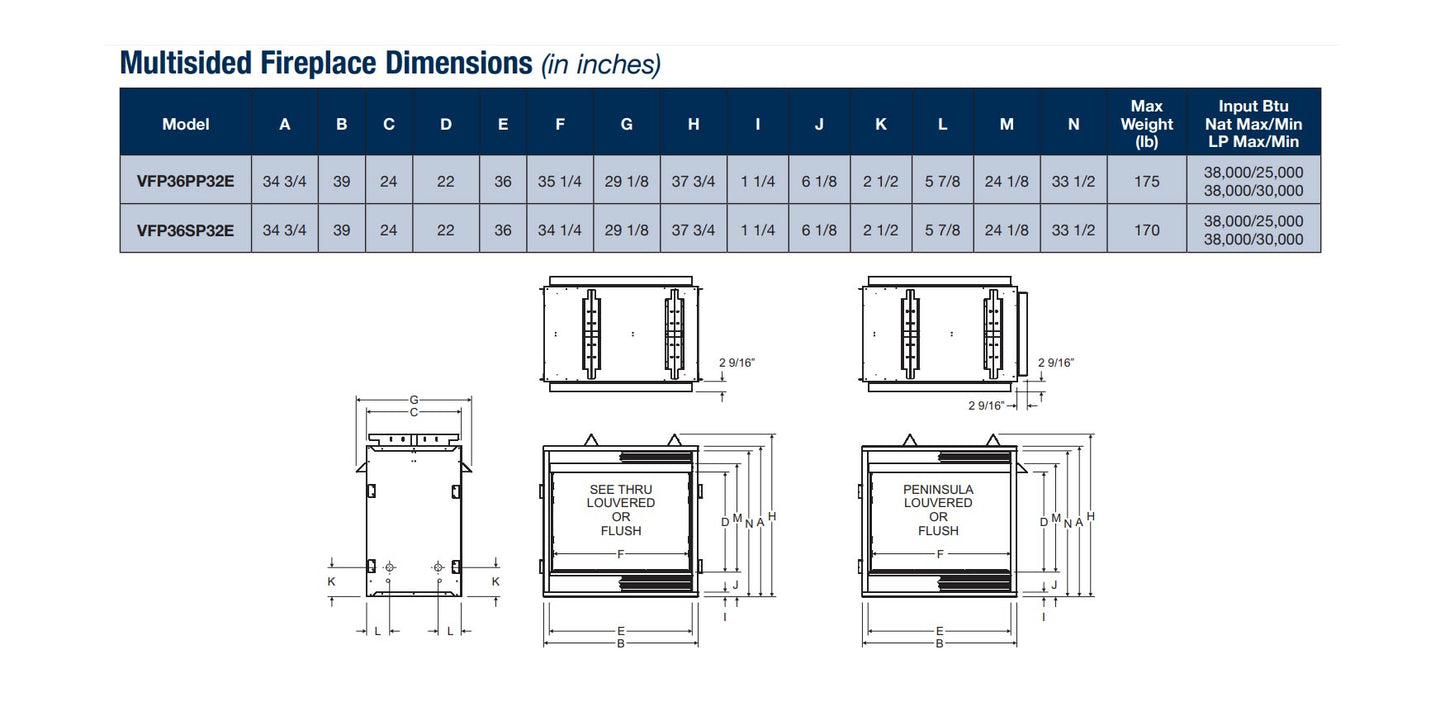 Empire 36 Inch Vail Ventless Premium See-Through Gas Fireplace with Millivolt Valve and Banded Brick Liner - VFP36SP32
