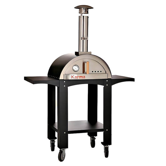 WPPO Karma 25 Inch Black Wood Fired Pizza Oven with Black Cart - WKK-01S-WS-Black