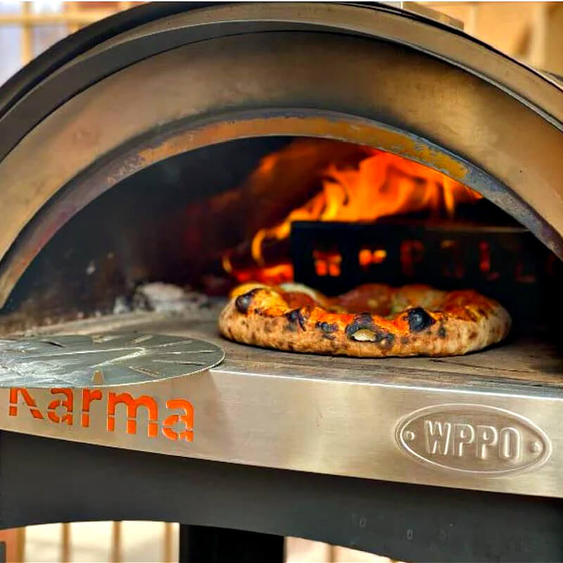 WPPO Karma 25 Inch Red Wood Fired Pizza Oven with Black Cart - WKK-01S-WS-Red