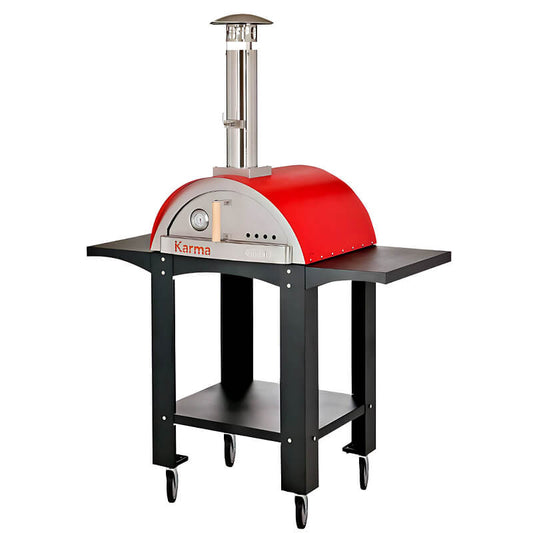 WPPO Karma 25 Inch Red Wood Fired Pizza Oven with Black Cart - WKK-01S-WS-Red