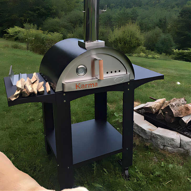 WPPO Karma 25 Inch Black Wood Fired Pizza Oven with Black Cart - WKK-01S-WS-Black