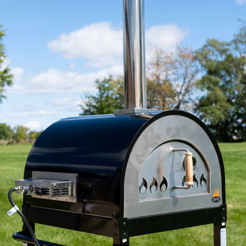 WPPO Traditional Black 25-Inch Dual Fueled Pizza Oven With Gas Attachment - WKE-04WG-BLK