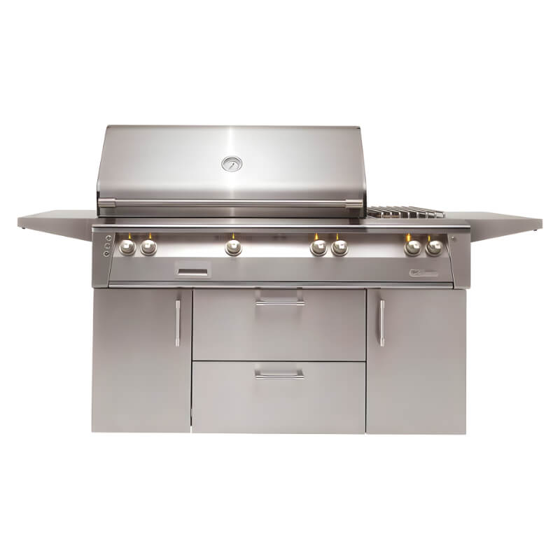 Alfresco ALXE 56-Inch Freestanding Gas Deluxe Grill With Rotisserie And Side Burner