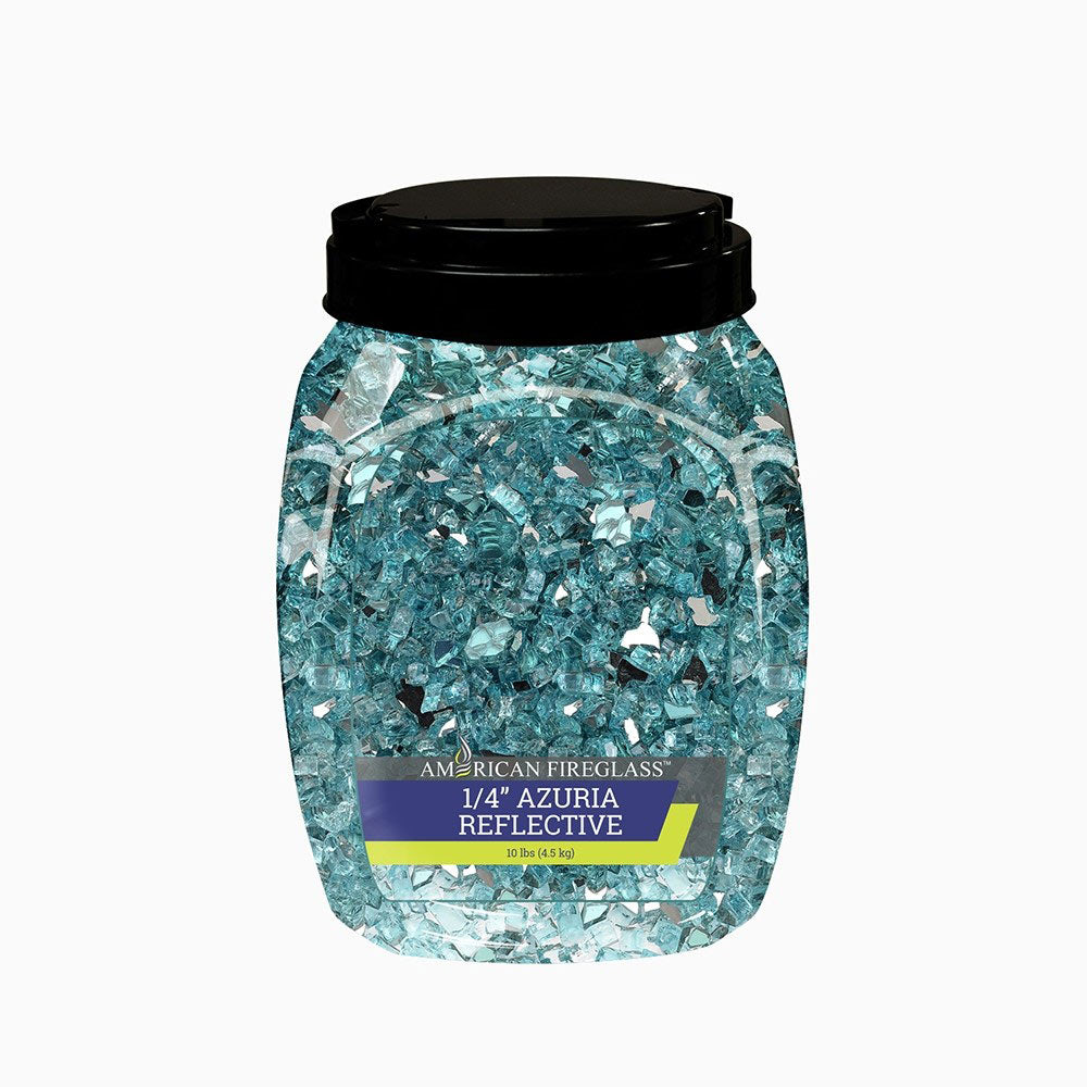 American Fire Glass 1/4-Inch Premium Fire Glass, 10-Pounds, Azuria Reflective