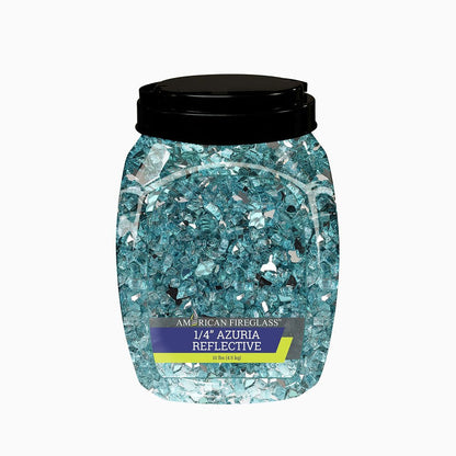 American Fire Glass 1/4-Inch Premium Fire Glass, 10-Pounds, Azuria Reflective